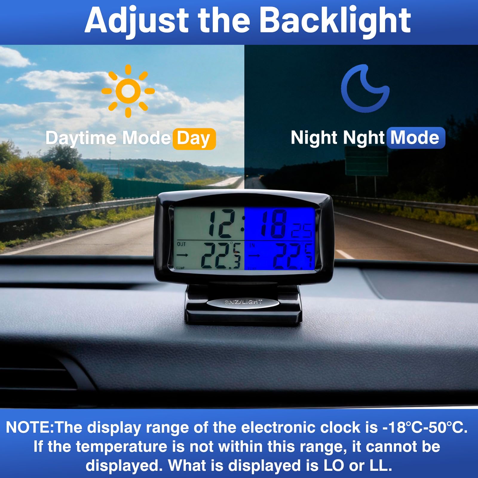 Thermomètre d'horloge de voiture Baceyong, horloge numérique et thermomètre 2 en 1 avec affichage à LED, utilisé pour l'ameublement intérieur et extérieur de la voiture