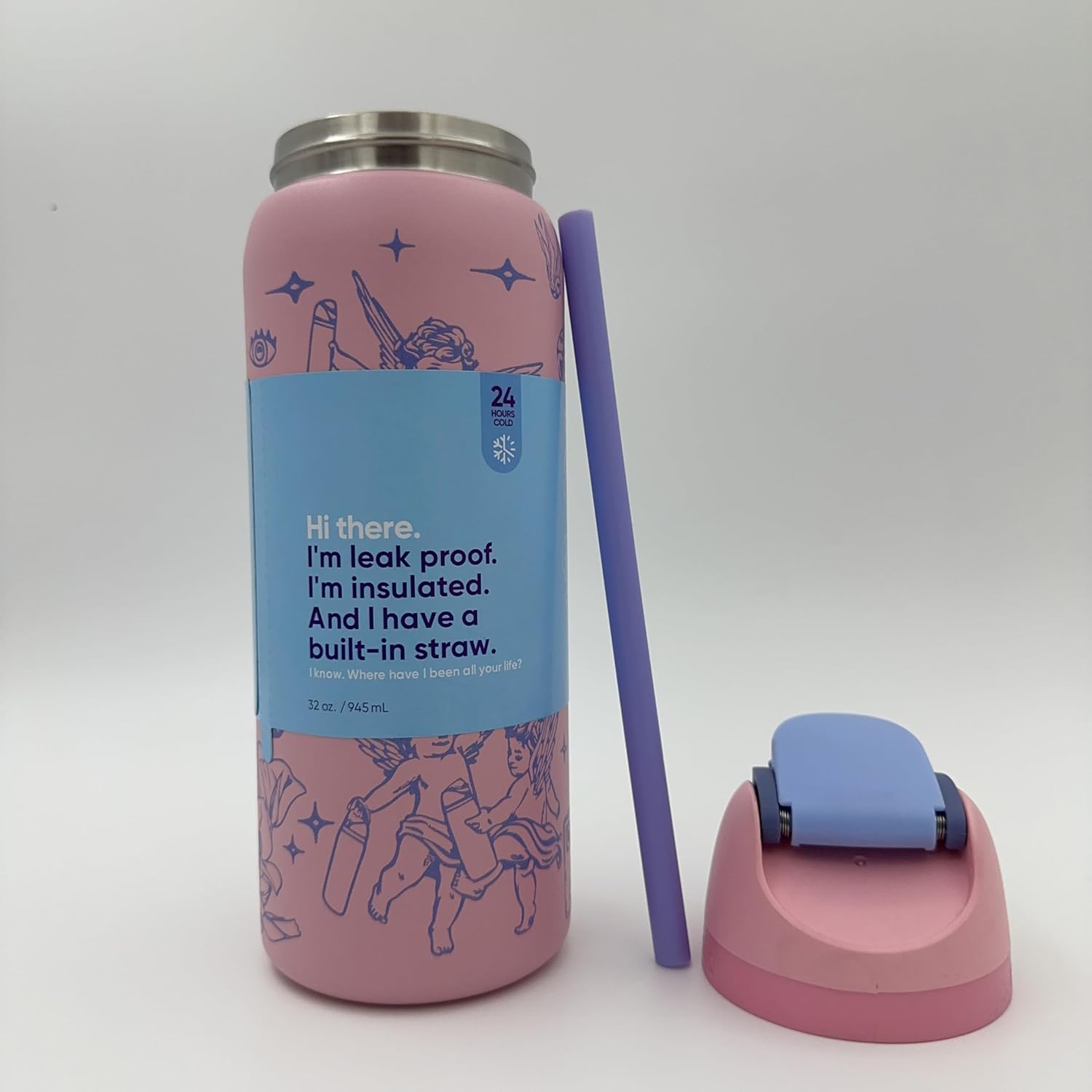 32oz Style Insulated Water Bottle – Cute Cartoon Design, Leak Proof, Built-in Straw, Reusable Tumbler for Travel & School & thermos cup (A32)