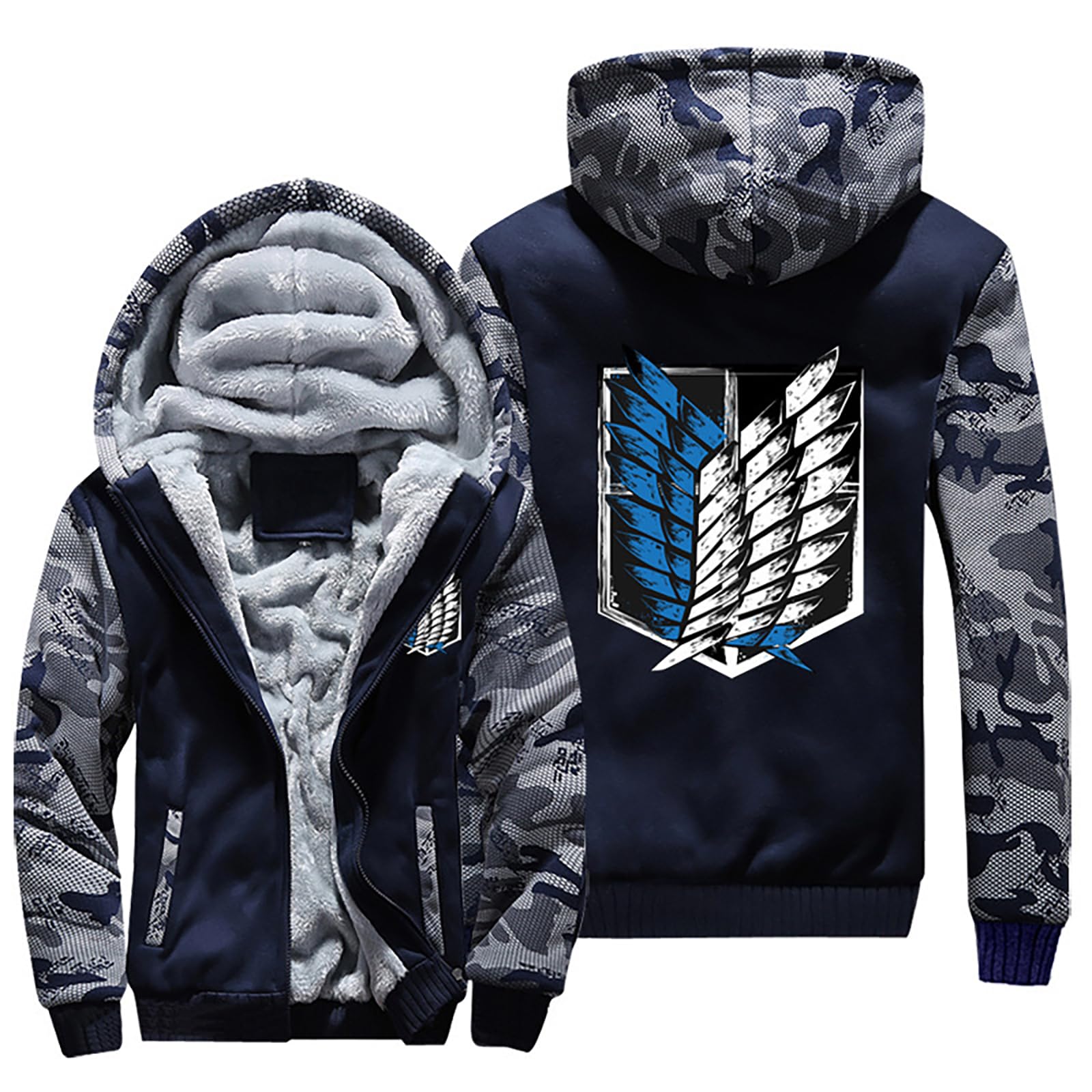 Armaan Men's Color F Hoodies Fleece Zip Up Hooded Sweatshirts Pullover For Attack Titan Warm Jackets Winter Fuzzy Sherpa Lined Camouflage Coats Personalized Full Zipped Jacket,-X_l