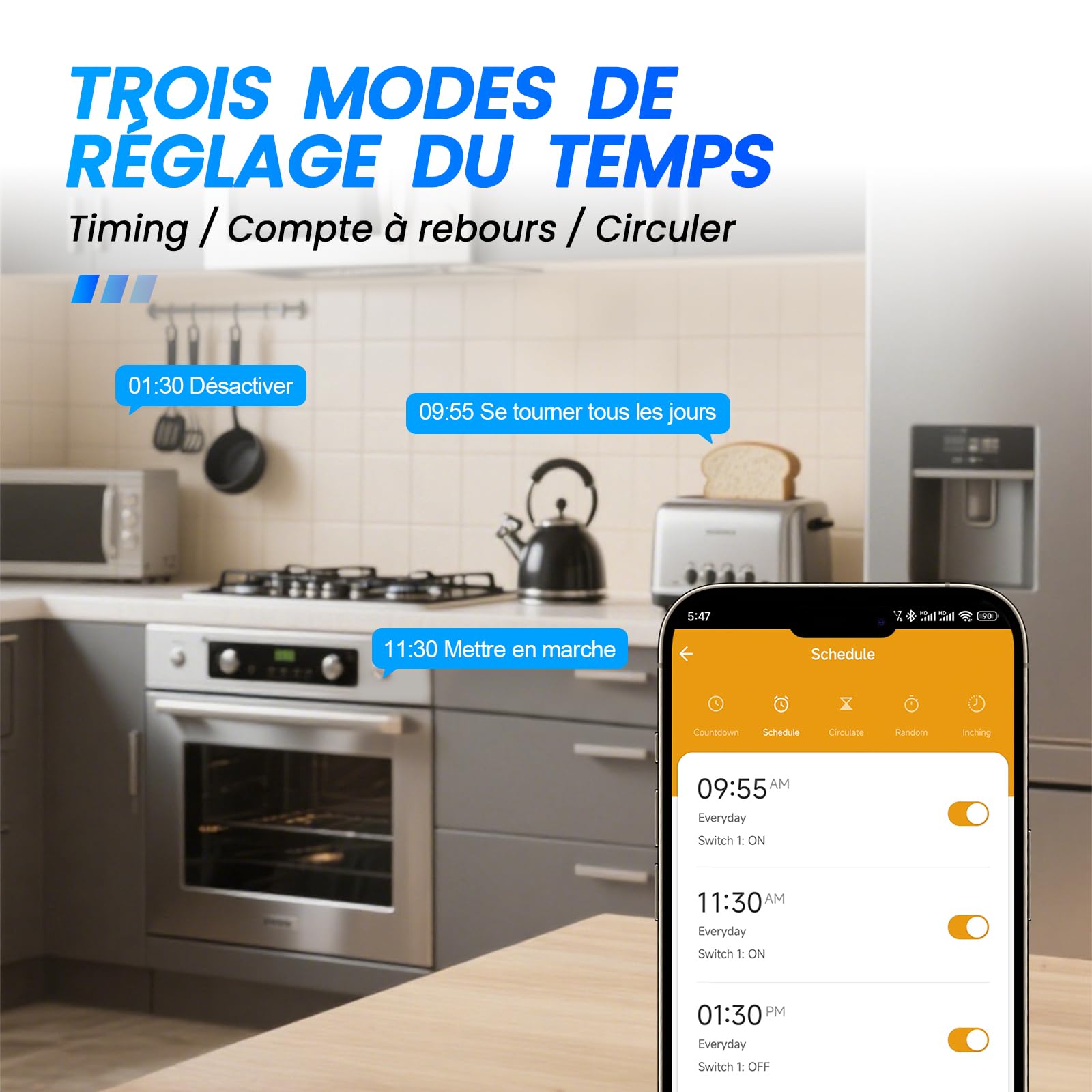 Prise Connectée (Type F) 16A WiFi Intelligente avec Suivi de consommation Télécommande Commande Vocale Fonction de Temps 2,4 GHz Prise Intelligente Compatible avec Alexa et Google Home
