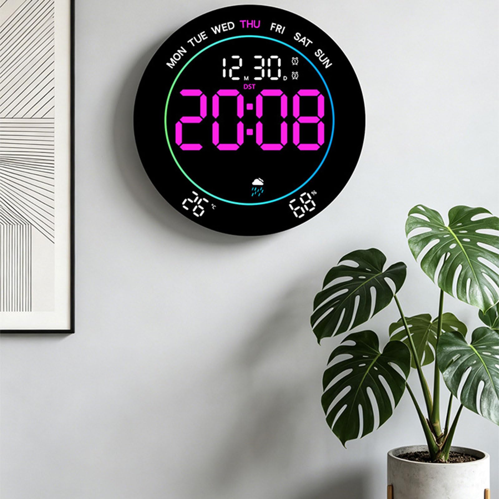 Grande orologio digitale da parete, luce bianca, luce bianca | Sveglia a LED con cifre grandi, data, temperatura, DST, decorazione moderna da parete per camera da letto