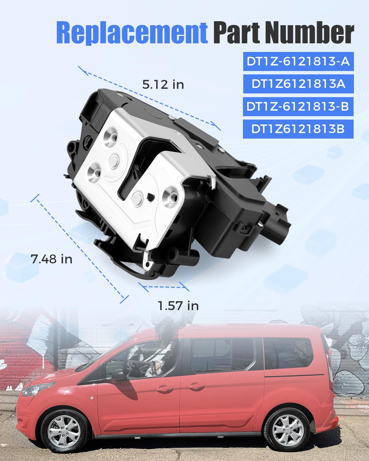 Front Left Driver Door Latch Lock Actuator DT1Z-6121813-B Fit for Ford Transit Connect 2014 2015 2016 2017 2018 2019 2020 2021 2022 2023, DT1Z-6121813-A