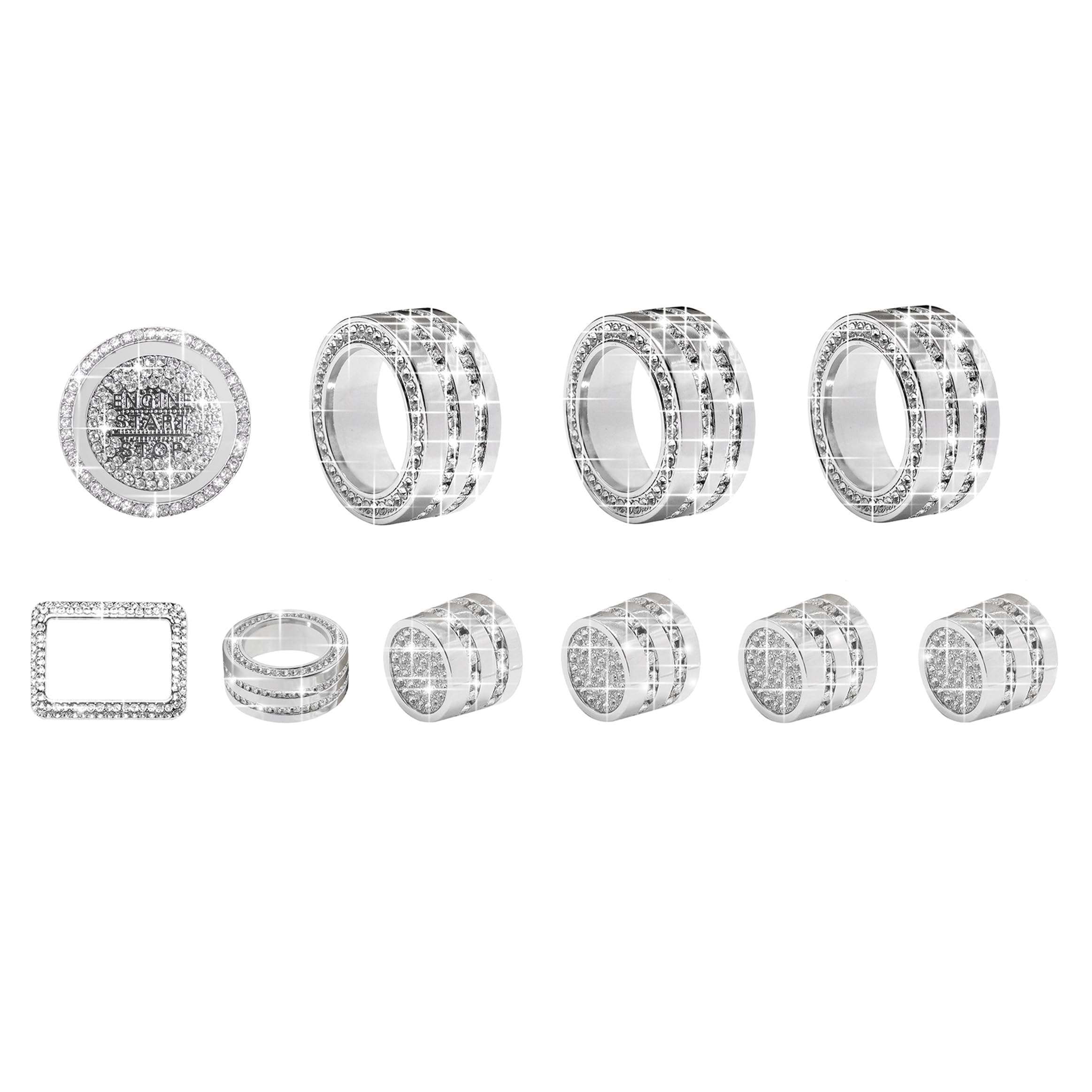 for Honda Civic Accessories 2026 2025 2022-2024 for CRV 2026 2025 2024 2023 for Acura Integra 2025 2024 2023 Hazard Light, AC Knob Cover, Air Vent, Radio, Push Start Button Cover Ring 11Pcs (Bling)