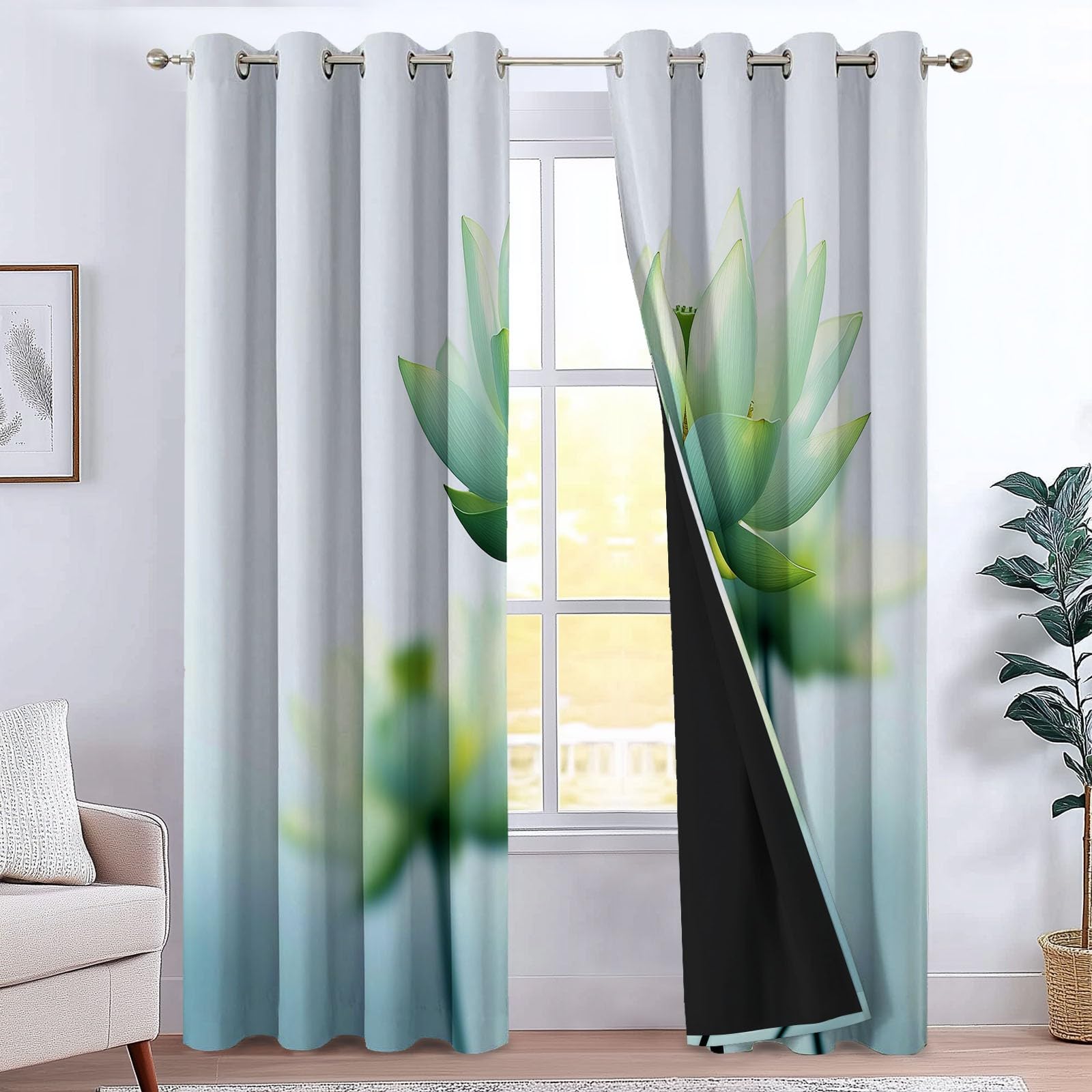Genérico Estilo Minimalista Cortinas Opacas Fotografía De La Naturaleza Flores,140 x 260 cm (2 Paneles), con Ojales – Tratamientos de Ventana Estampados para Dormitorio o Sala de Estar