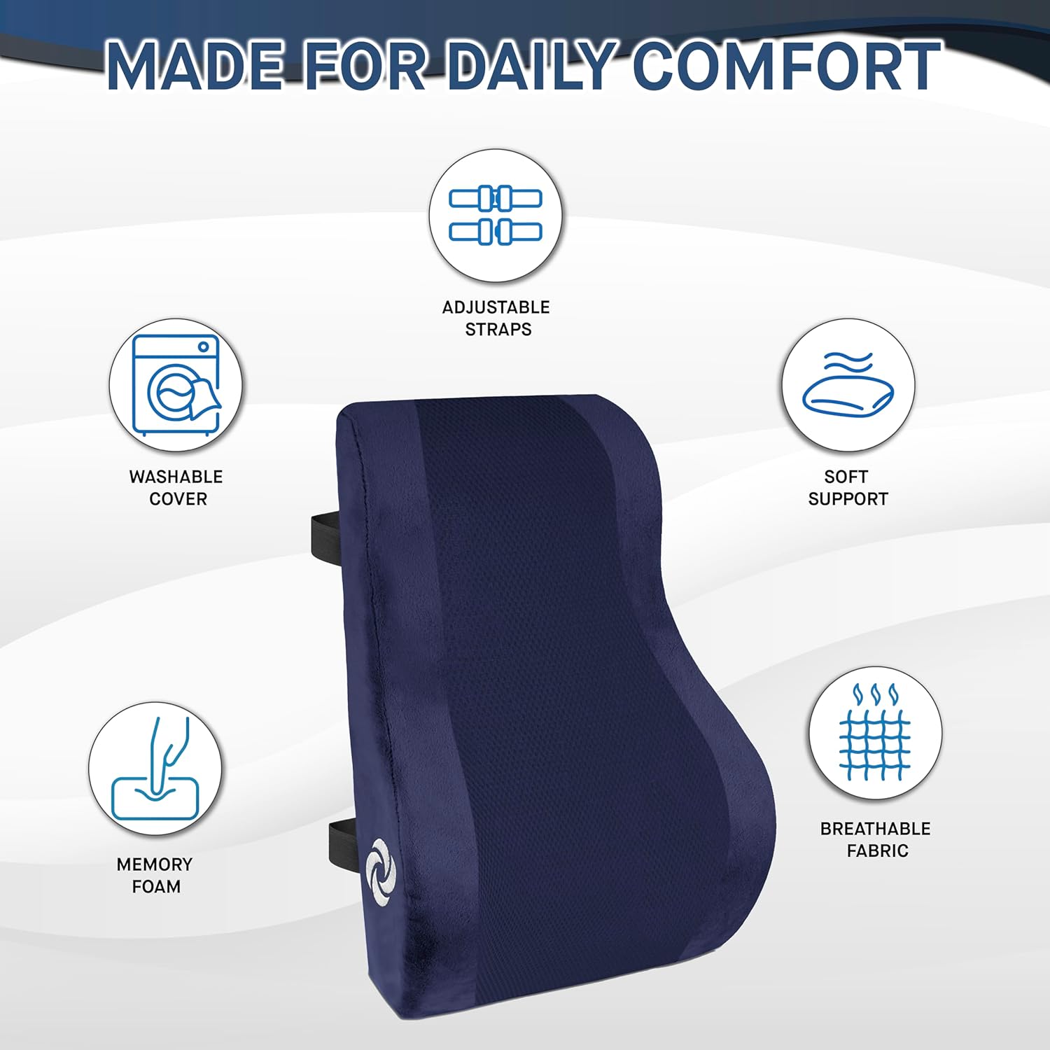 Samsonite Ergonomic Lumbar Support Pillow for Office Chair and Car Seat - Memory Foam Back Support Lumbar Pillow, Premium Cushion Chair Support for Lower Back Pain Relief and Versatile Use (Navy) - Image 7