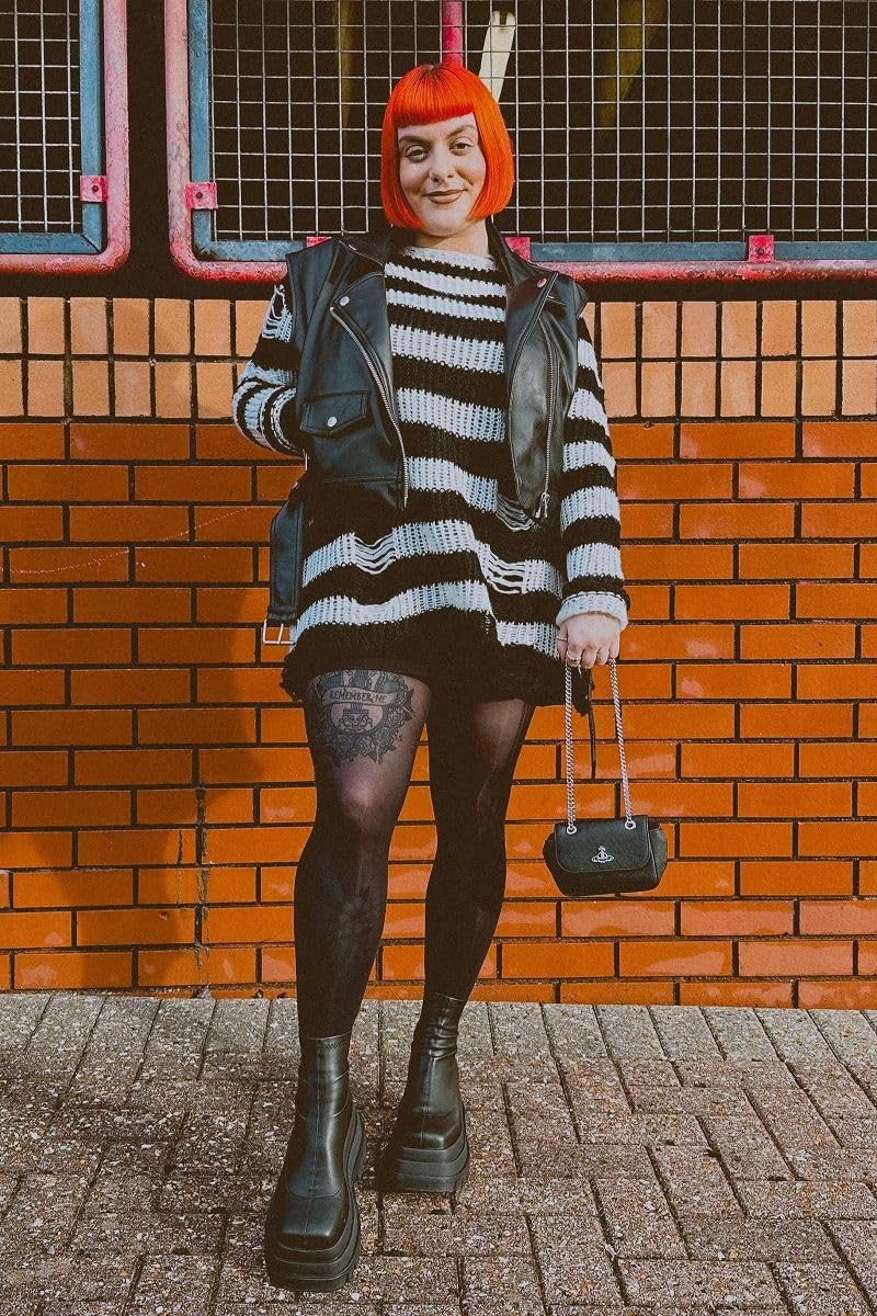 Ro Rox RYOT sweter postarzany ponadwymiarowy gruby dzianinowy gotycki grunge lata 90. pasek