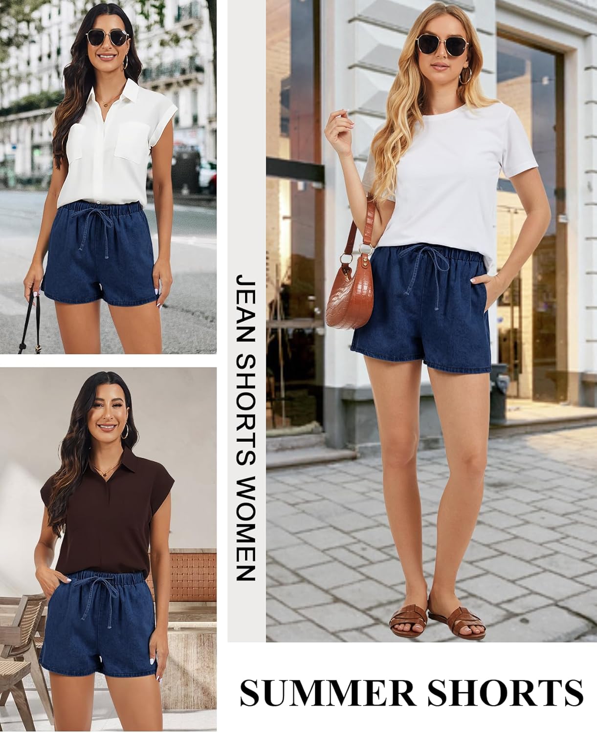 Jean Shorts for Women Drawstring Denim High Elastic Waisted Baggy Summer Shorts with Pockets - Image 6