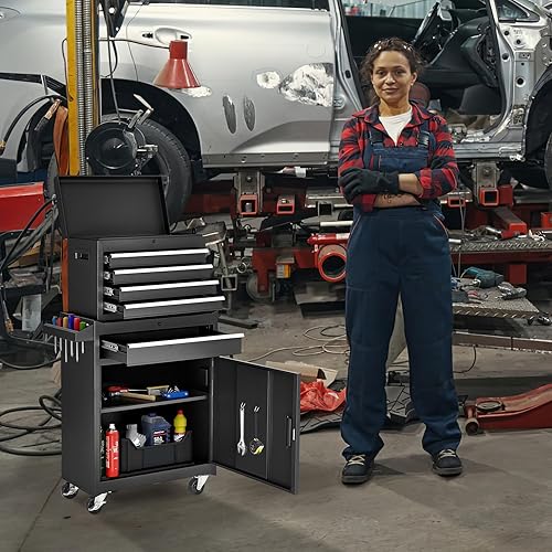 Miniatura 2 de Cofre de herramientas, gabinete de almacenamiento de herramientas con 5 cajones con embalaje mejorado, caja de herramientas superior desmontable,