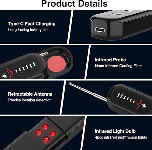 Miniatura 6 de Mgmcm Detectores de cámara oculta, detectores de cámara inalámbrica portátil, detector de cámara antiespía, detector de errores, detectores de