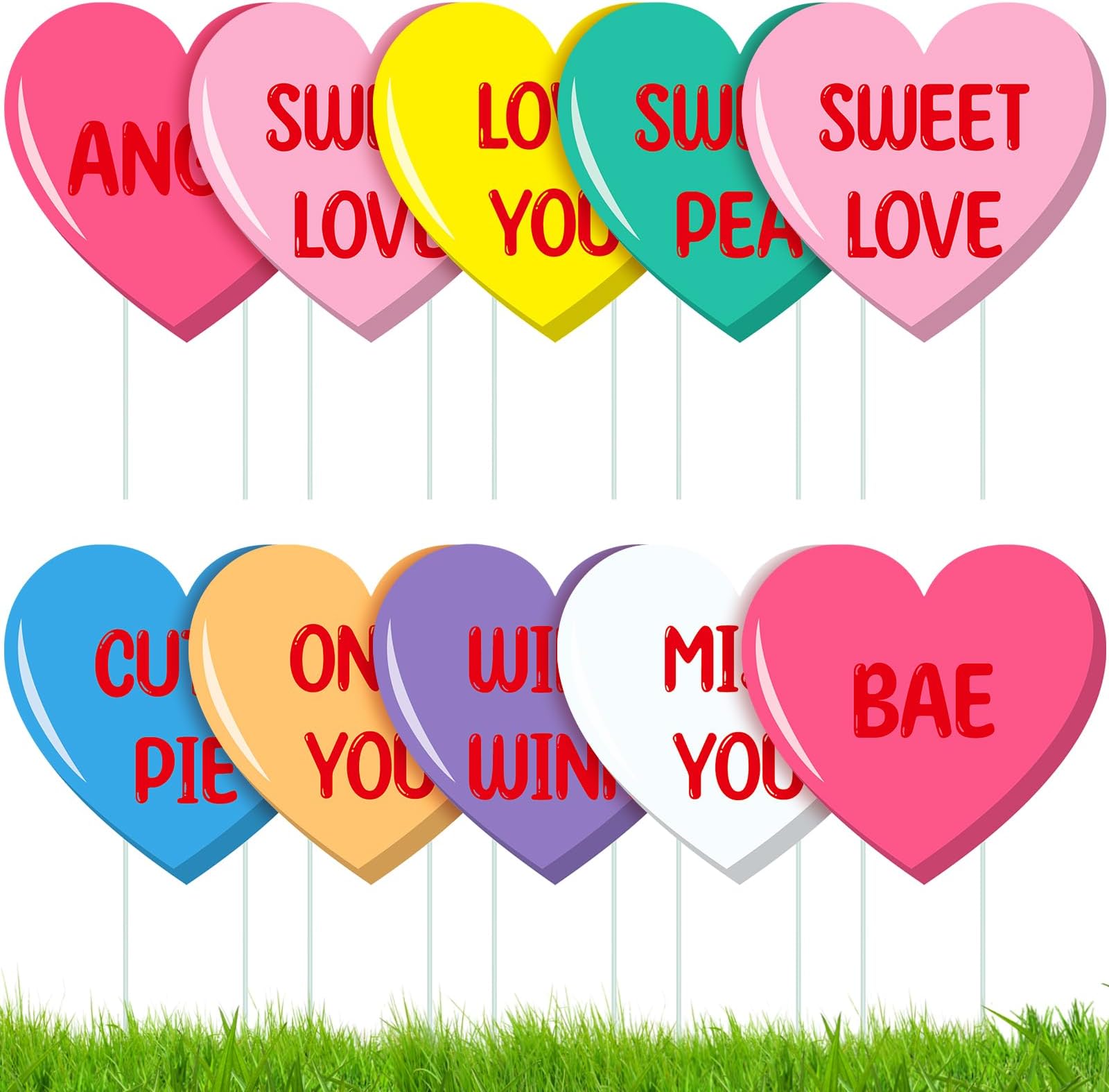 Taiyin 30 Pcs Valentine's Day Yard Signs Heart Shaped Lawn
