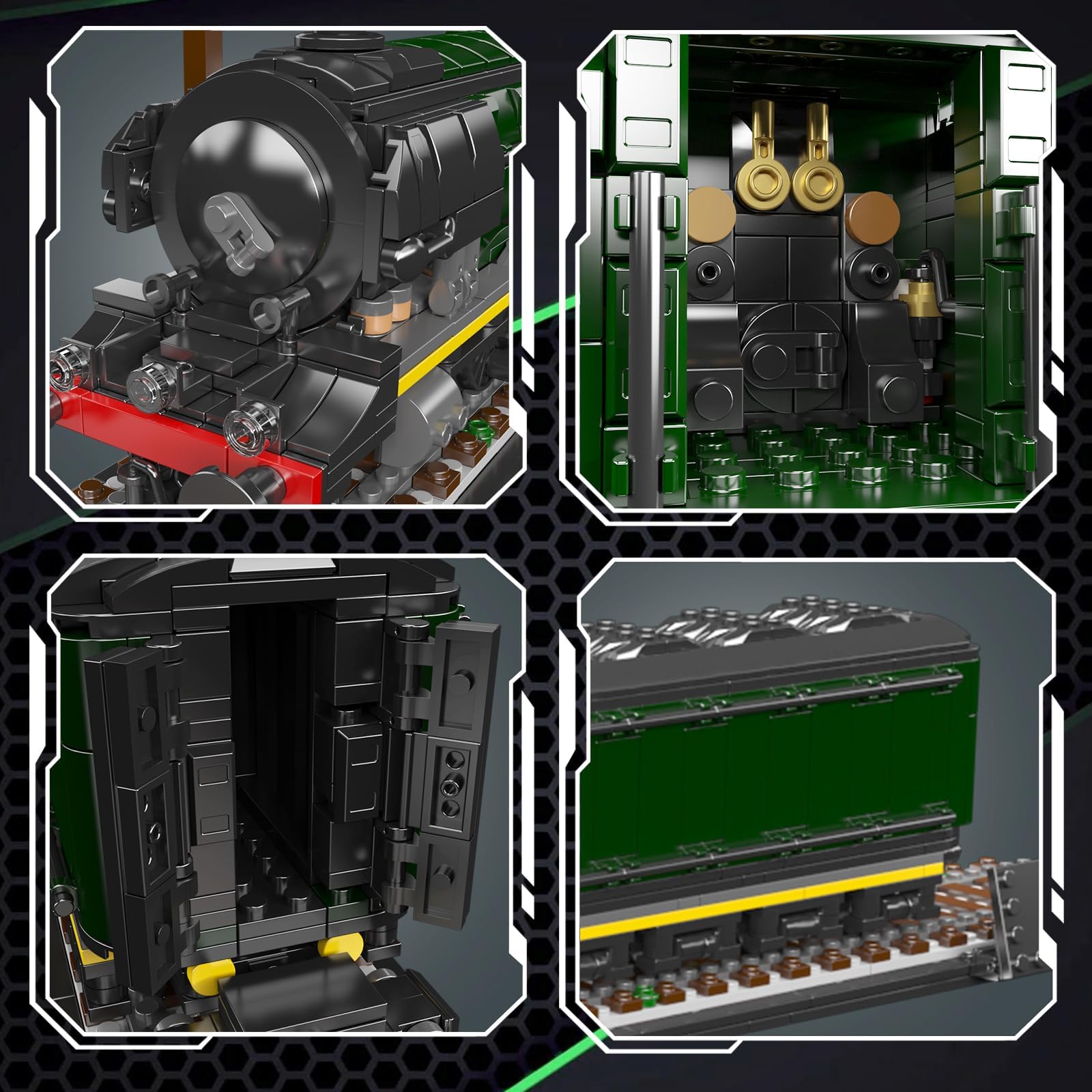 Mould King 12044 Flying Scotsman - Modellino di locomotiva a vapore, set di treni su larga scala da 1766 pezzi, con binari espositivi e carro merci, progetto di montaggio per hobbisti adulti