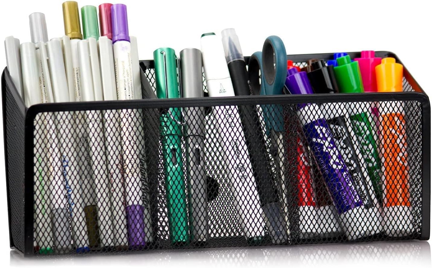 Magnetic Pencil Holder with 3 Compartments - Magnetic Pen Holder for Fridge & Whiteboard; Locker Organizer with Strong Mesh Steel