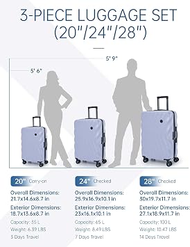 BAGSMART 3 Piece Luggage Sets PC Suitcase Hardside Luggage with Spinner Wheels TSA Lock Lightweight Family Travel Suitcases Set of 3 Carry On Checked (20/24/28 Inch), Purple