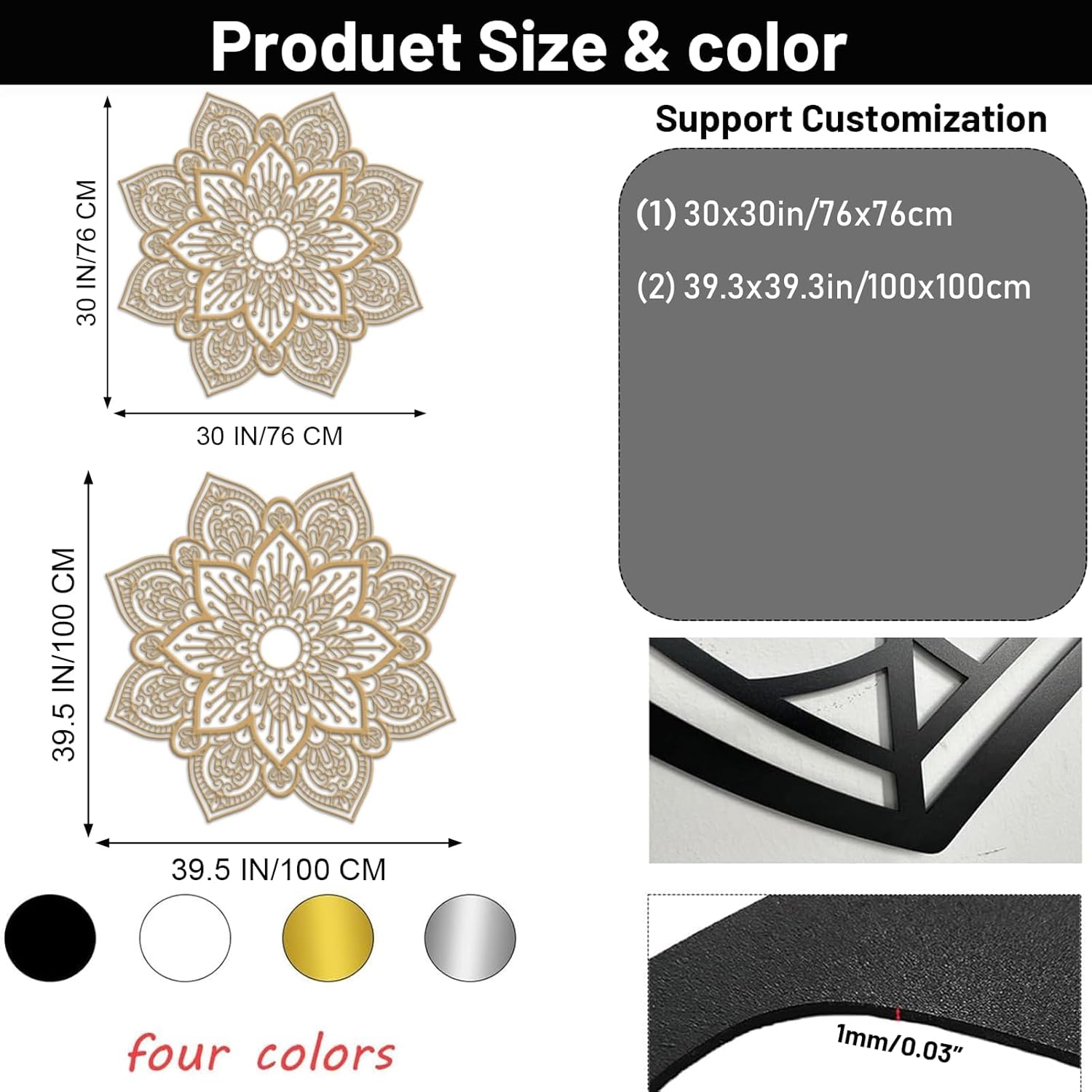ruelen Mandala Wall Art Metal Flower Wall Decor 3D Floral Art 40'' Gold Art Wall Decor Modern Farmhouse Wall Hanging Decor for Living Room, Bathroom,Bedroom, Kitchen,Office (Gold)