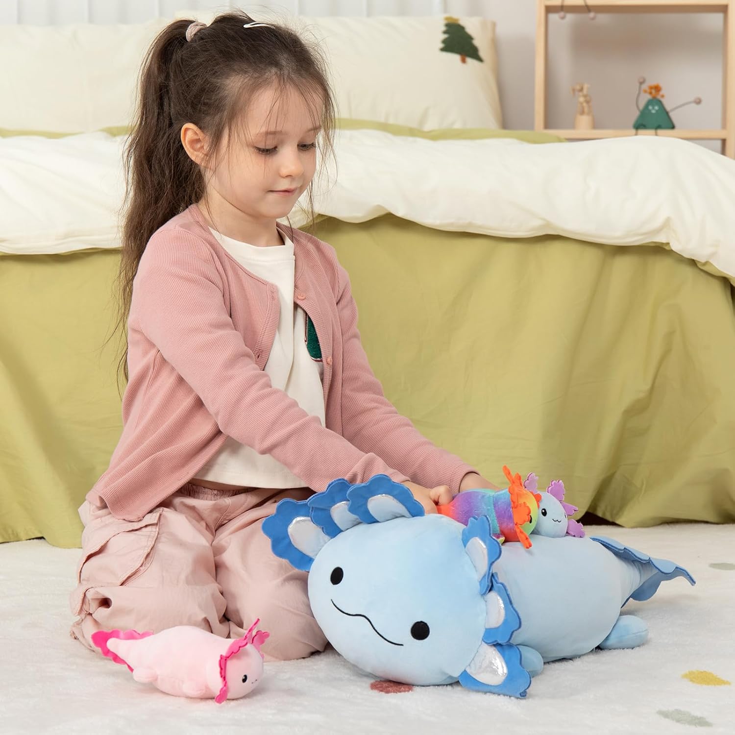 MaoGoLan Giant Axolotl Plush with 3 Baby Axolotl Inside - 23.5" Soft Stuffed Animal Throw Pillow - Blue - Image 4
