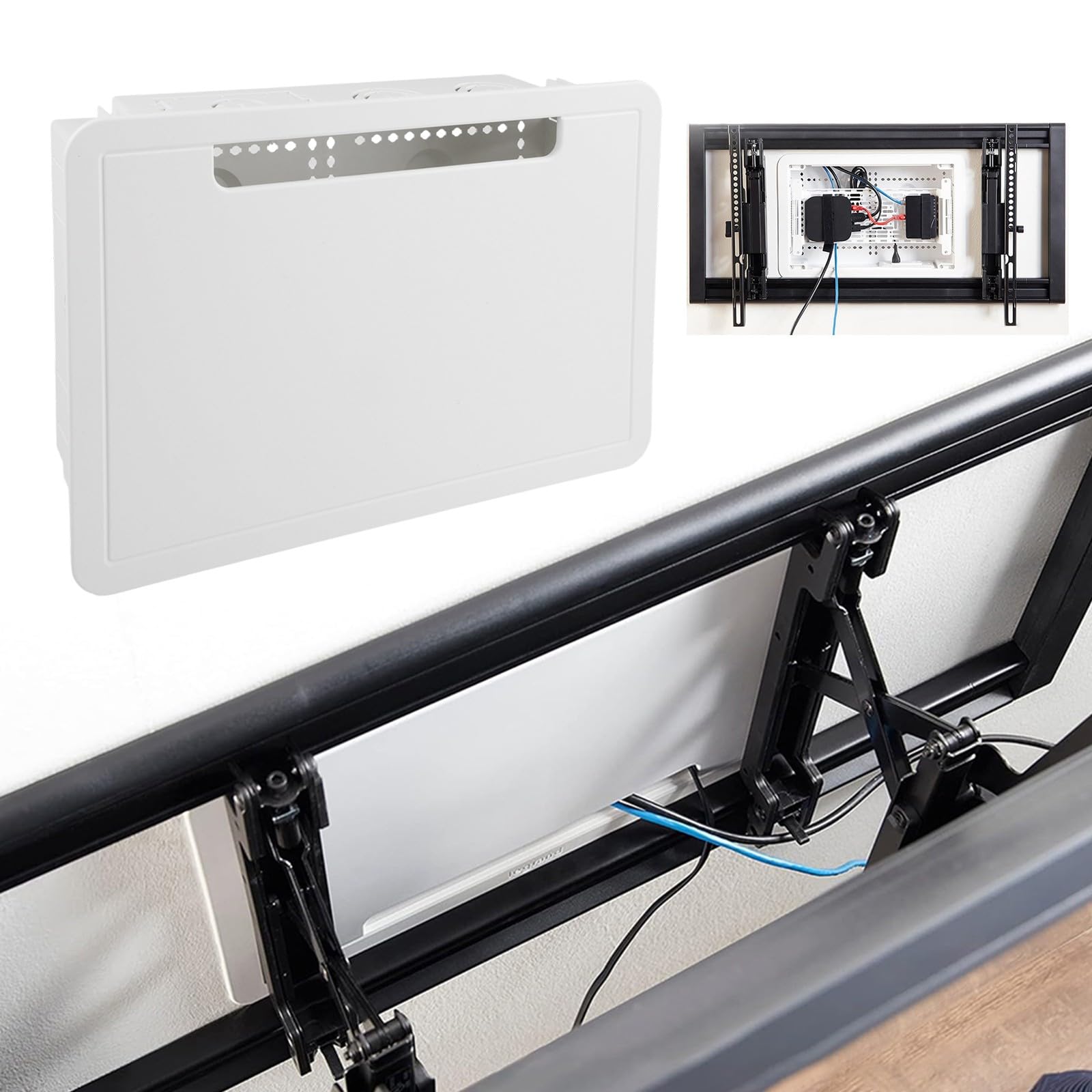 Whychstore Versenkte TV-Media-Box, 22,9 cm Wandhalterung, Kabel und Power-Management-Gehäuse, passend für Standard-40,6 cm Bolzen
