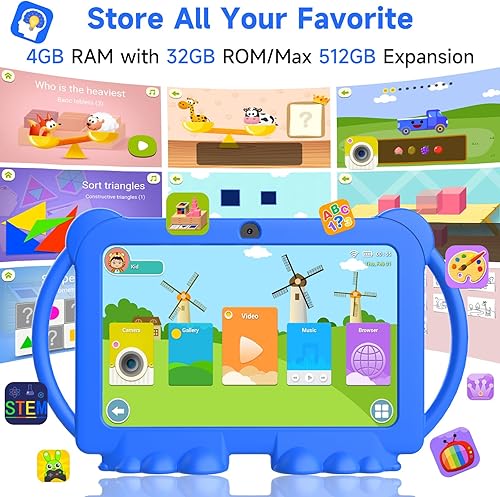 Miniatura 3 de RUIQIAI Tablet para niños 2025, tablet Android 12 para niños de 7 pulgadas, 4+32GB ROM (1TB expandible), tablet para niños pequeños con control