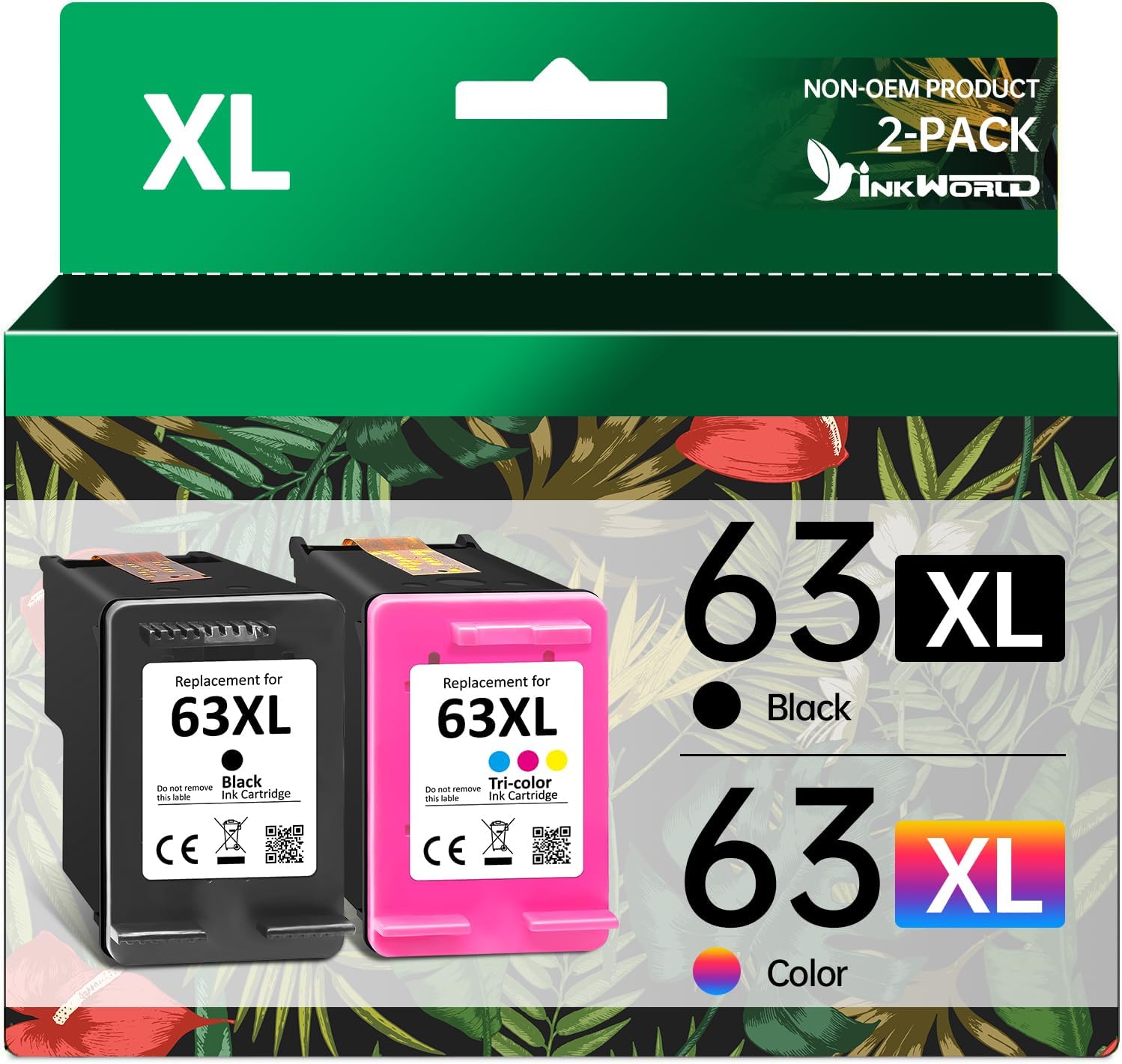 Inkworld Remanufactured 63XL Replacement for HP 63 Ink Cartridge for Envy 4520 3634 OfficeJet 3830 5252 4650 5258 4655 4652 5255 DeskJet 3636 1111 3630 1112 Printers (1 Black 1 Color)