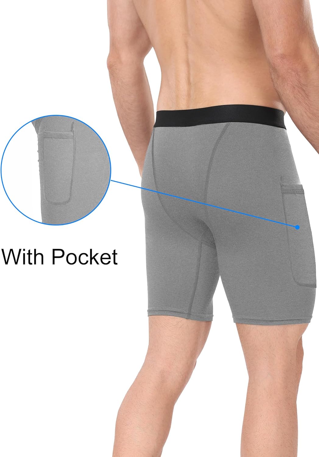 6 Pack Compression Shorts with Pocket Men Sports Workout Performance Athletic Running Underwear Shorts Spandex - Image 3