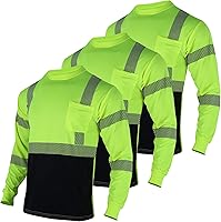 Vista 7 de VENDACE 3 piezas de camisetas de seguridad reflectantes de alta visibilidad de manga larga para trabajo en construcción para hombres Clase 3