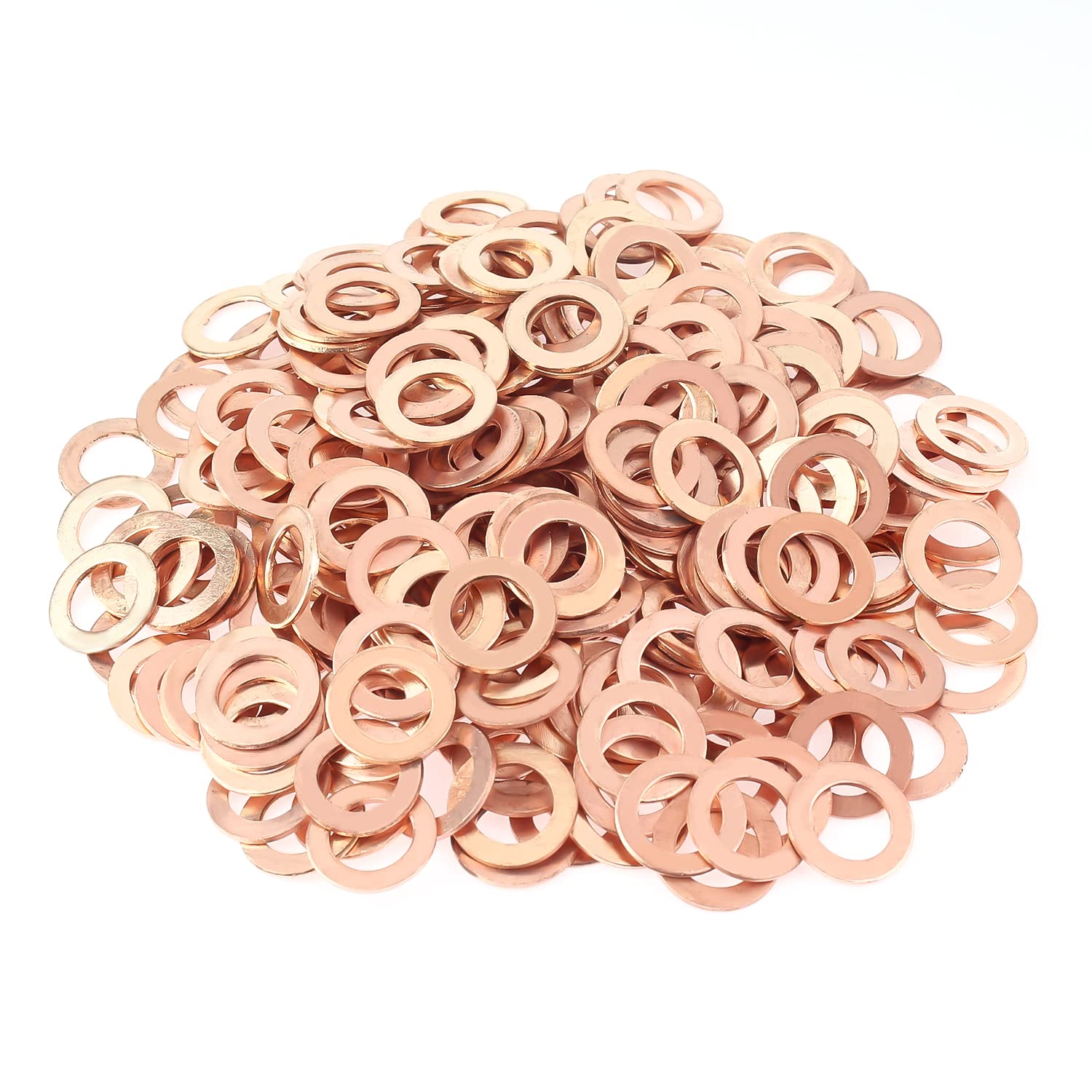 HELIFOUNER 100 Pieces M10x14x1.0mm Copper Washers, Copper Metric Sealing Washers, Inner Diameter 10mm, Outer Diameter 14mm, Thickness 1.0mm