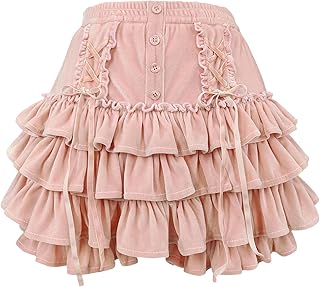 Cuteighteen Women Tiered Ruffle Mini Skirt Teens Skater Lolita Frilly High Waisted Tennis Skort A Line Velvet Cute Skirts Price In India