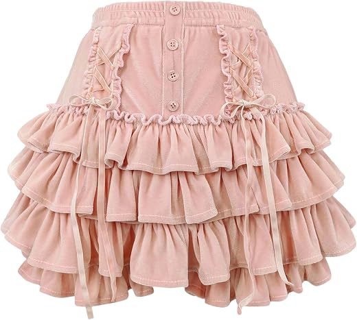 Cuteighteen Women Tiered Ruffle Mini Skirt Teens Skater Lolita Frilly High Waisted Tennis Skort A Line Velvet Cute Skirts