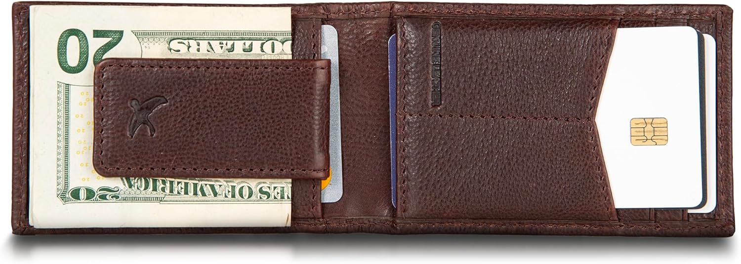 Eddie Bauer Men's Rugged Leather Bifold Wallet | Money Clip | RFID Protection | ID Window | Genuine Leather | EDC - Image 6
