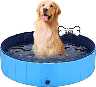 TMbsfatn Foldable Dog Pool 32x8in - Portable PVC Non-Slip Pet Swimming Tub for Dogs & All Pets