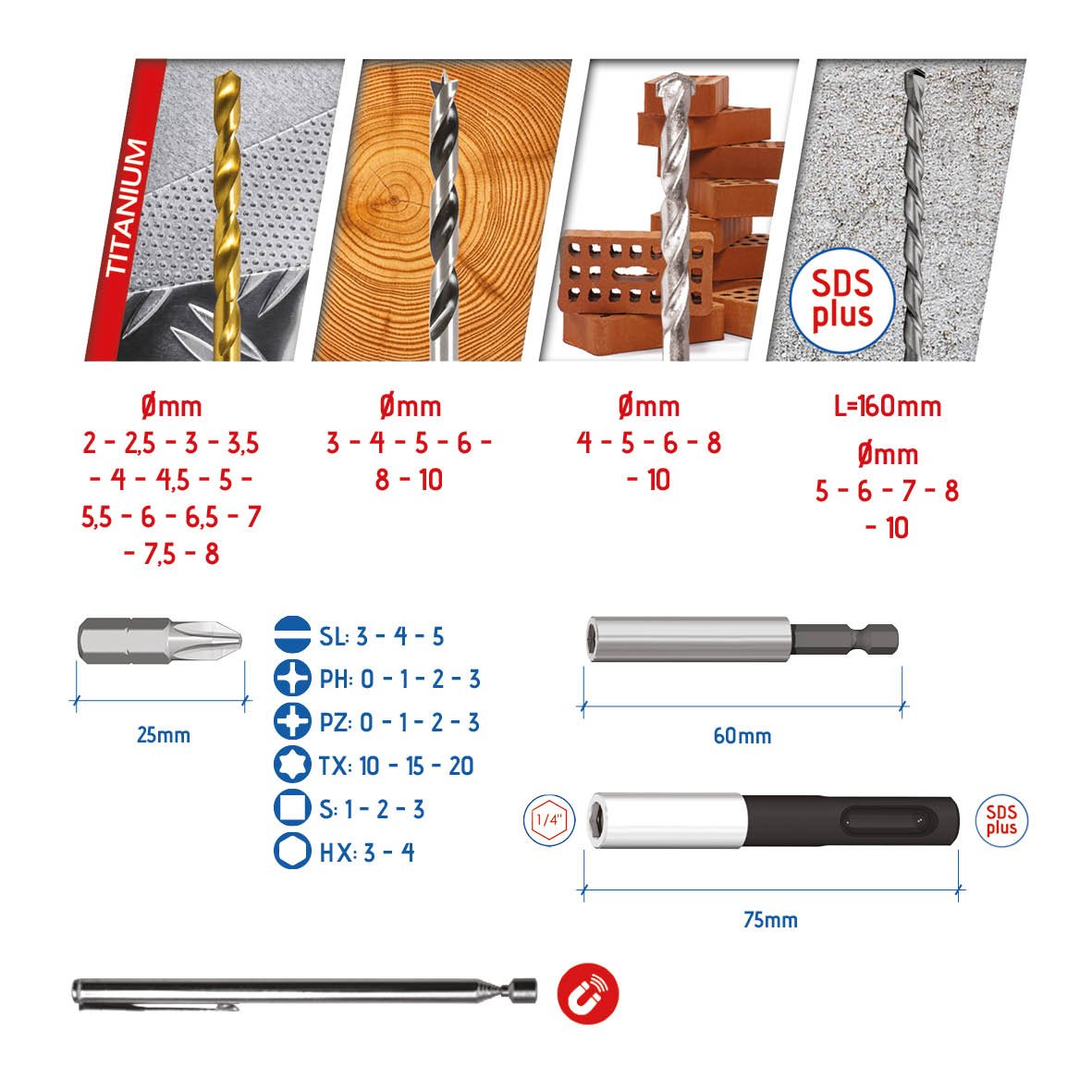 Krino 09030283 Start Set Misto per Avvitatura e Foratura, Blu, Set di 51 Pezzi