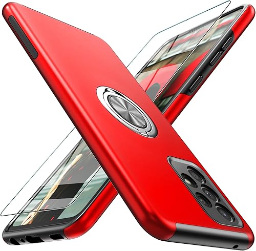 Yamink Funda para Samsung Galaxy A52 5G con protector de pantalla de vidrio templado, 2 en 1, funda protectora ligera y duradera con soporte