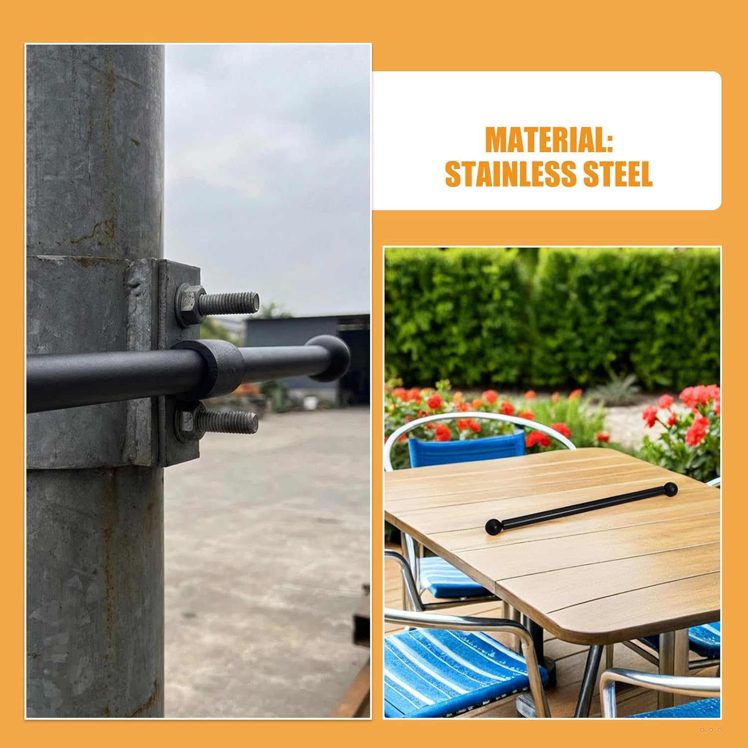 KICHOUSE 4pcs Lamp Post Cross Arm with 3mm Removable Knobs - 16 Inch Outdoor Lamp Post Mounting Bar - Steel Ladder Rest Flag Bracket Rod for Garden Party Lighting