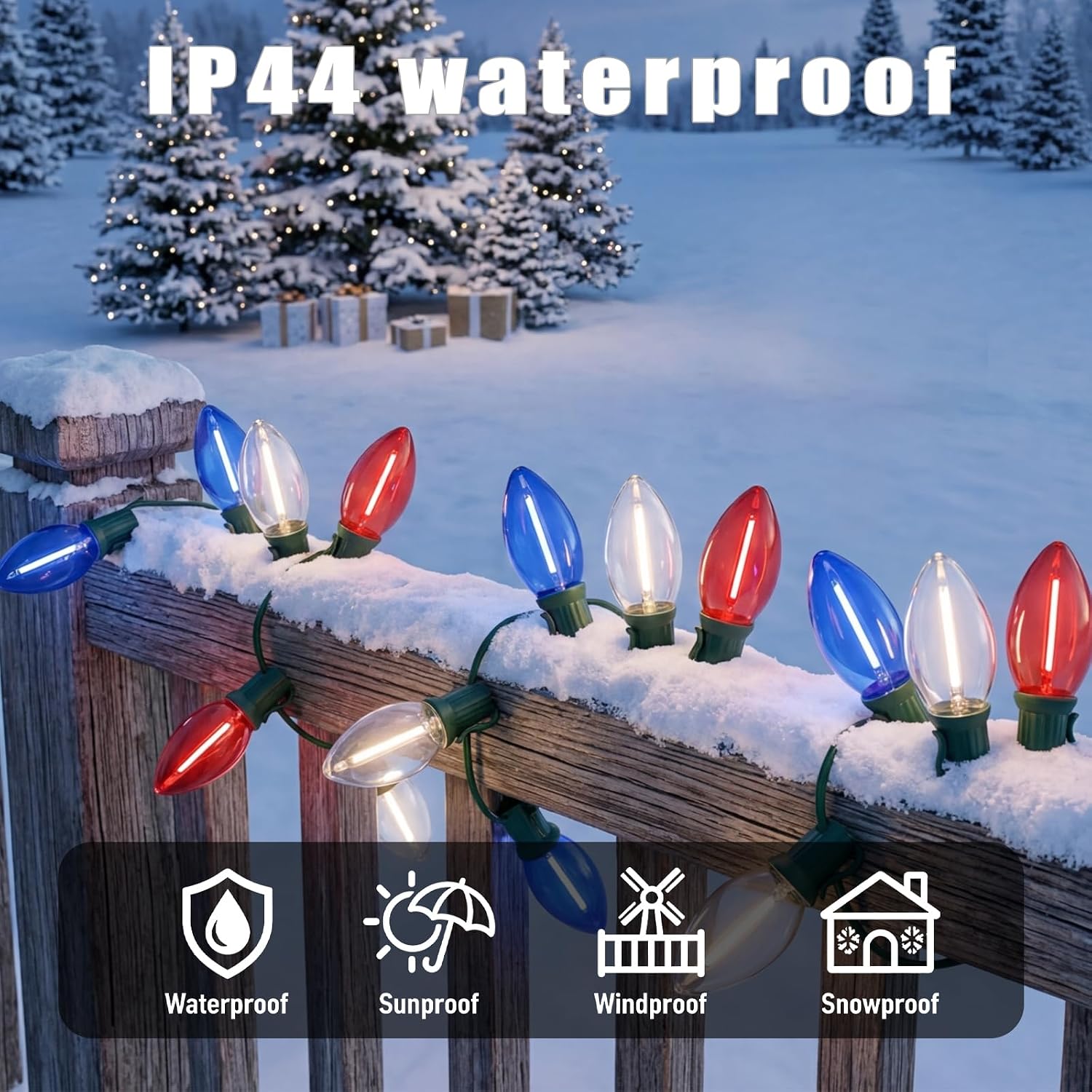 25 LED Transparent C9 String Lights with Green Wire, Multi Lighting Modes, Classic C9 Lights for National Day Holiday Party Decor