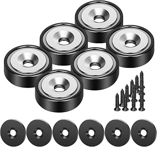 Wukong 6 Pieces Black Magnets 20 X 7 mm Force 22 Lbs, Strong Magnet with Countersunk Hole and Steel Capsule, Tiny Magnets with 6 Mounting Screws for Whiteboards Refrigerator Kitchen Workplace