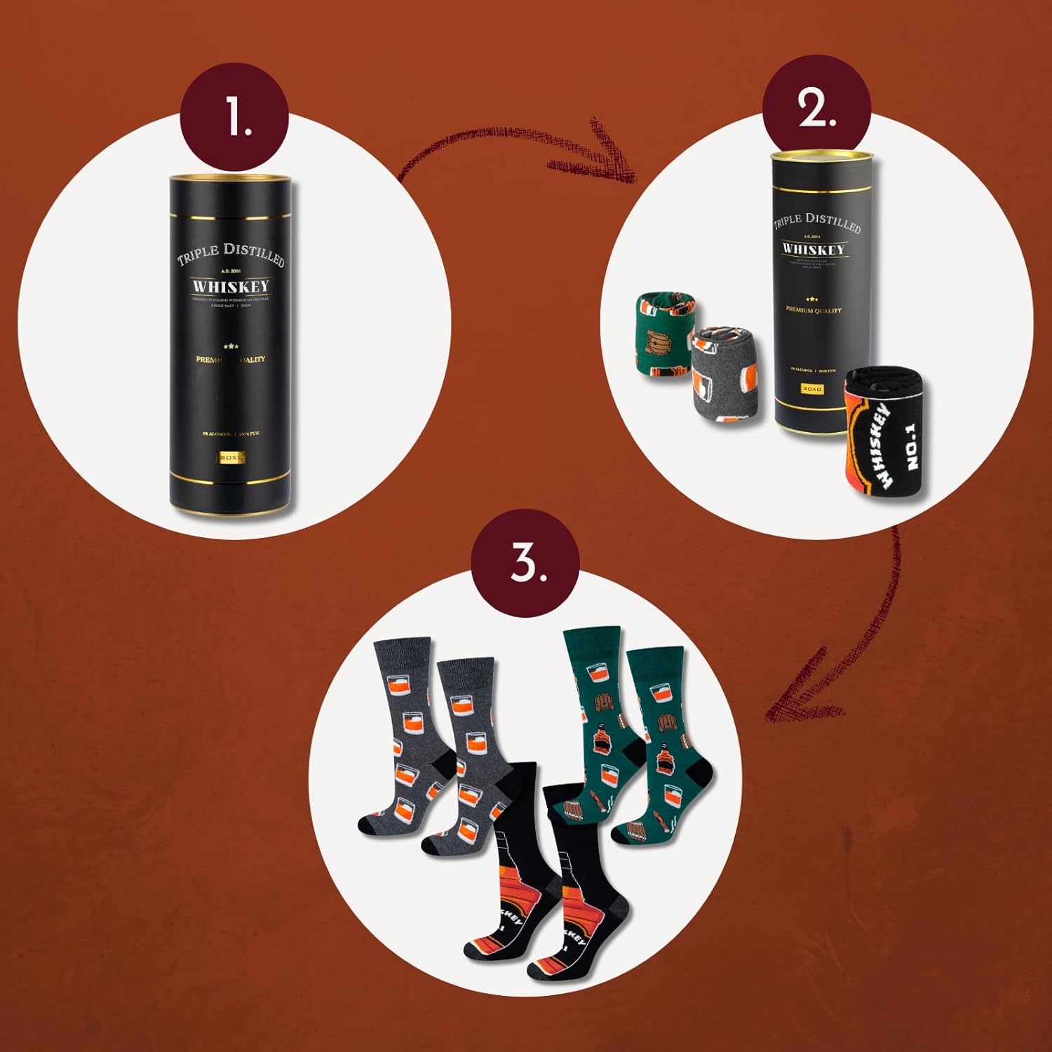 soxo Whisky Socks Men Funny Gifts Mens Cotton Sock Colourful Funky Gift Men's Presents 7.5-11.5 1-3 Pairs