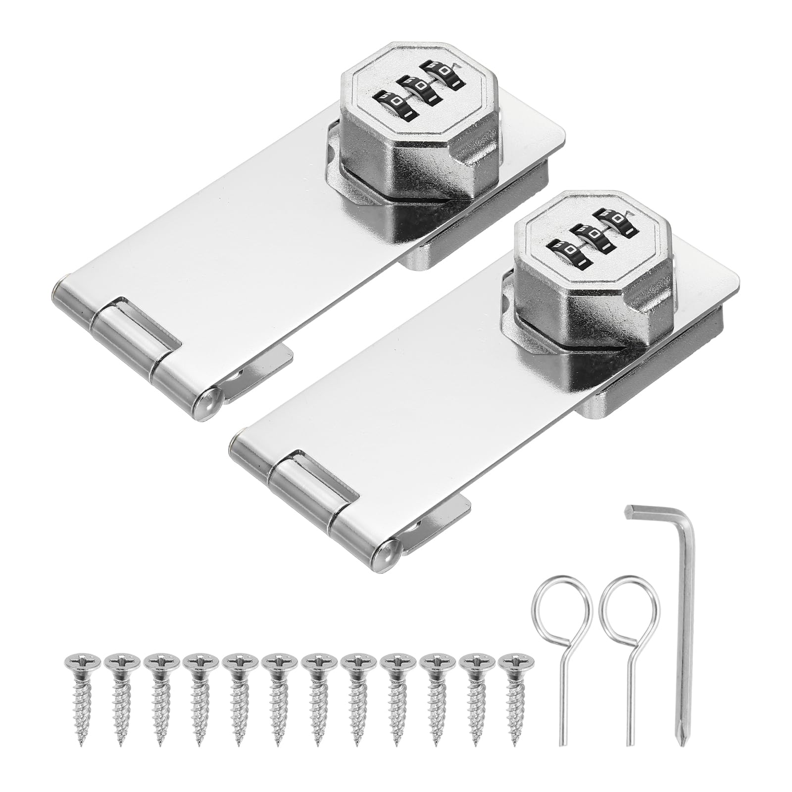 sourcing map 2 Pcs Keyless Cabinet Lock with Combination Code - 5 Inch Password Hasp Latch Lock Mechanical Password Rotary Hasp, for Office Filing Cabinets Drawer Closet Cupboard, Silver