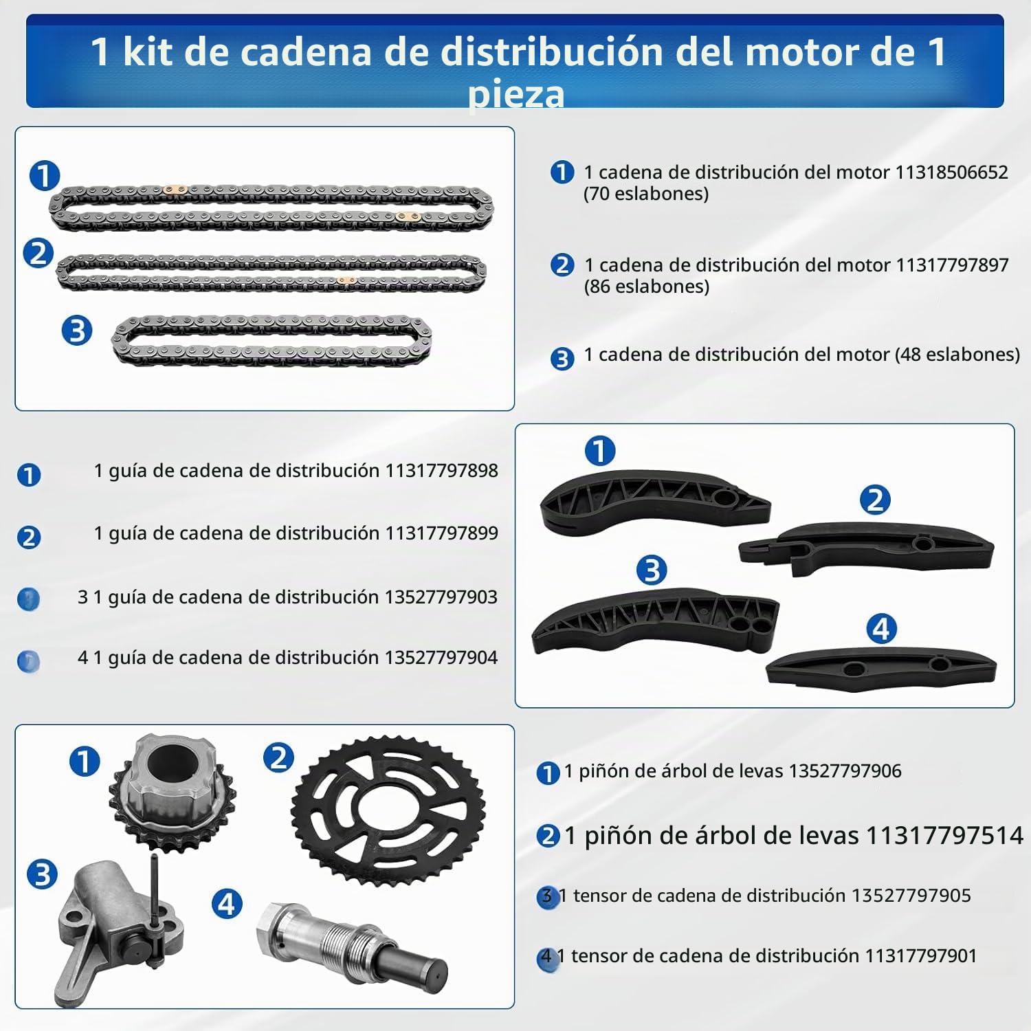 Juego de cadena de distribución 11317797898 Compatible con N47 118d 120d 318d 520d X1 16d X3 18d N47 Diesel 2006-15, Reemplazo para 11318509926 11318570649