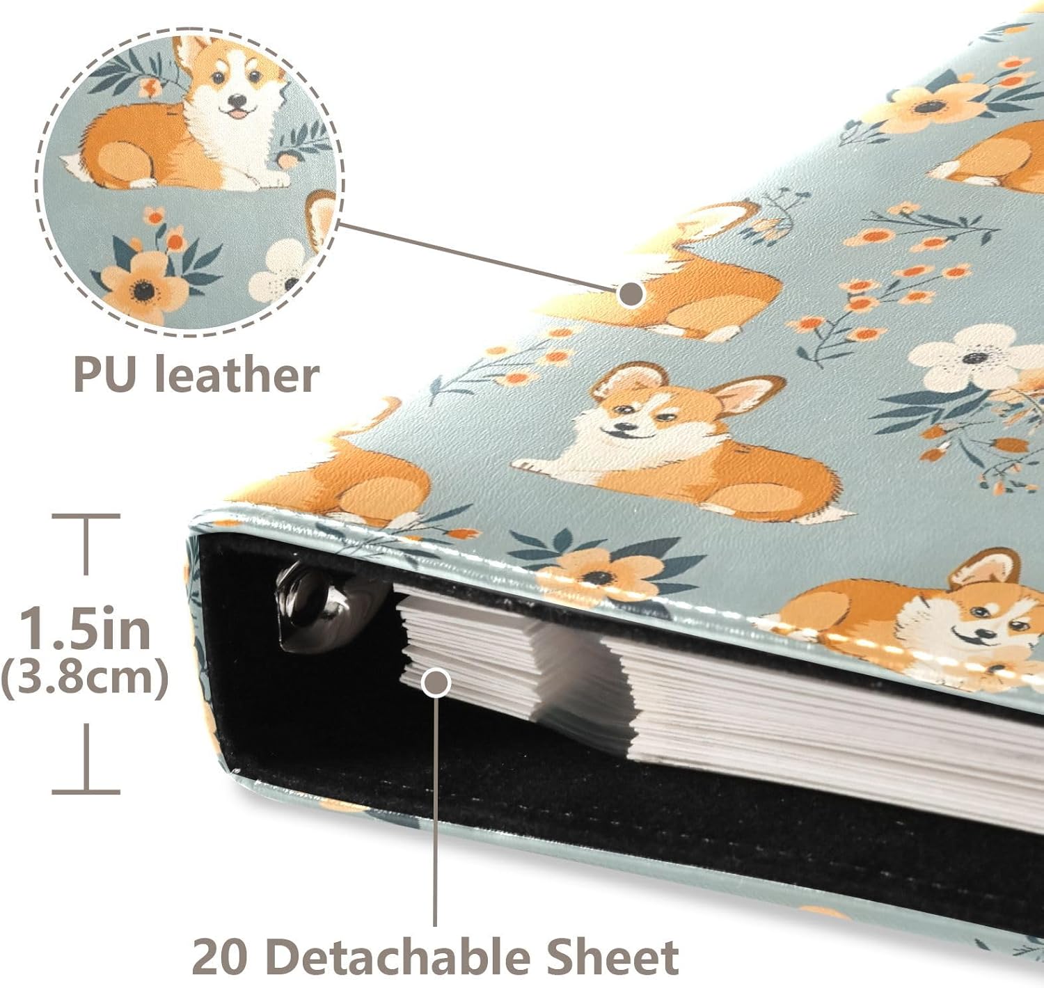 JIPONI Cute Dogs Large Photo Album, DIY Leather Cover Scrapbook Albums for 4x6 5x7 6x8 Pictures, Self Adhesive Memory Book for Wedding, Baby, Family
