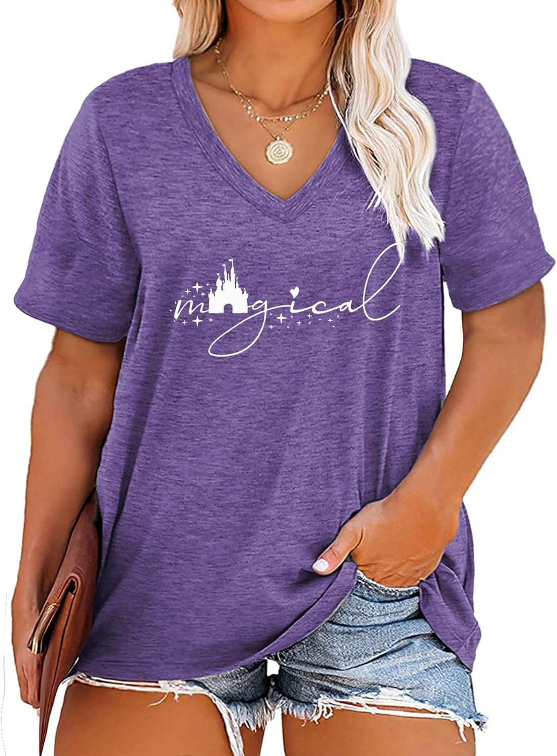 Plus Size Magical Shirts Women Magic Castle V Neck T Shirts Short Sleeve Tshirts Summer Tops