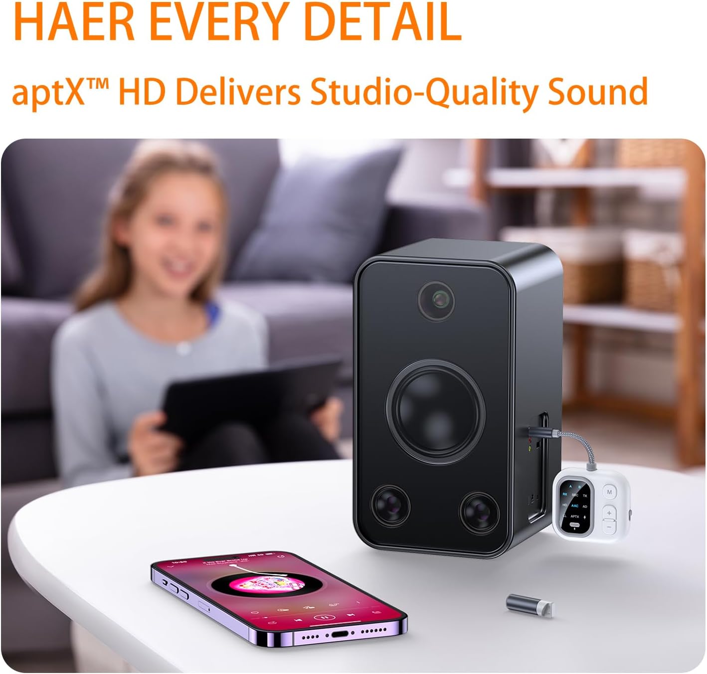 Bluetooth 5.3 Adapter for Airplane, Support 2 AirPods Dual Wireless Headphones, aptX Adaptive 3.5mm AUX Jack Wireless Audio Transmitter for TV, Airline, Planes, Travel Essentials