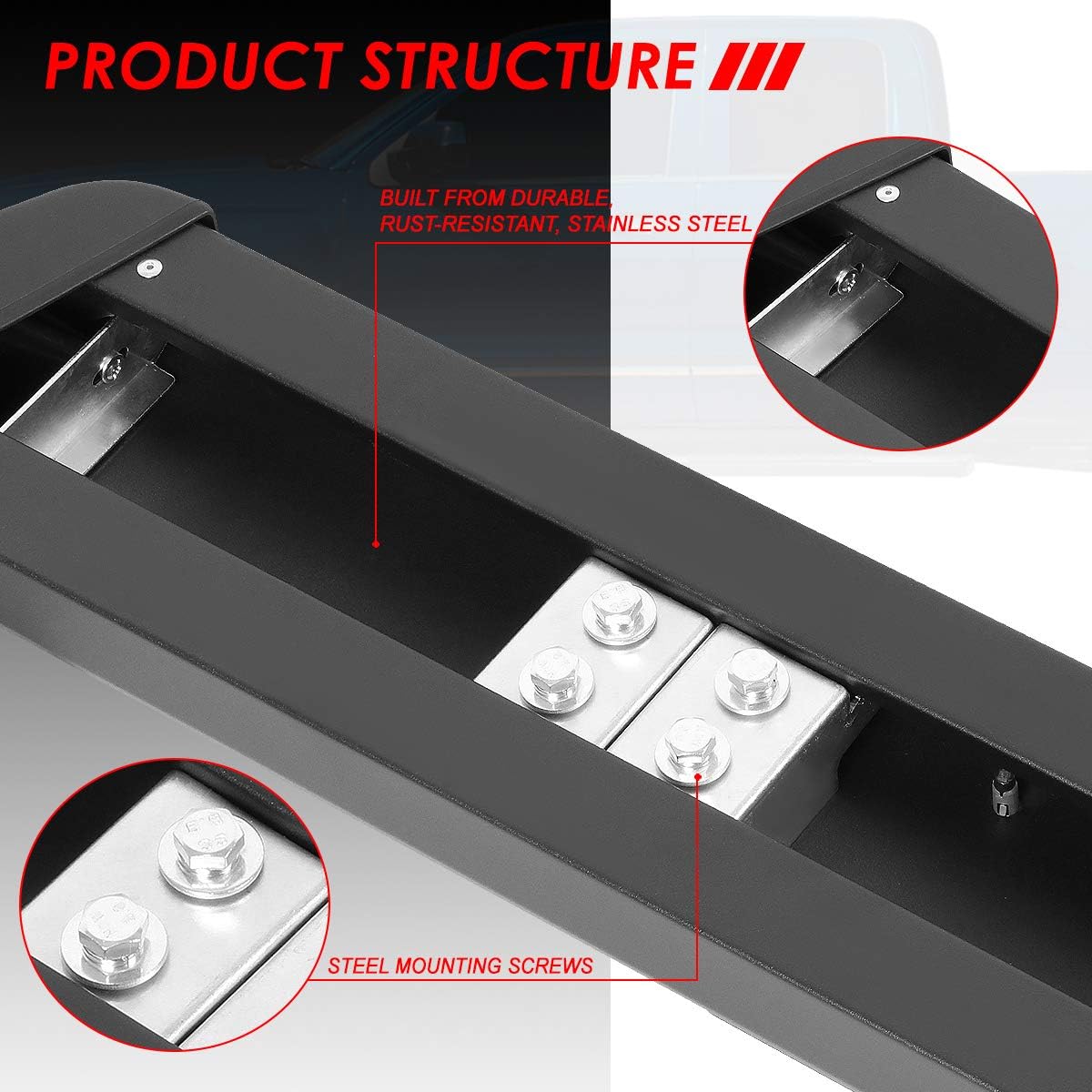 Auto Dynasty ﻿5.5 Inches Honeycomb Step Pad Side Nerf Bar Running Boards Compatible with 2007-2019 Silverado Sierra 1500 2500HD 3500HD Extended Cab, Stainless Steel, Black Powdercoated