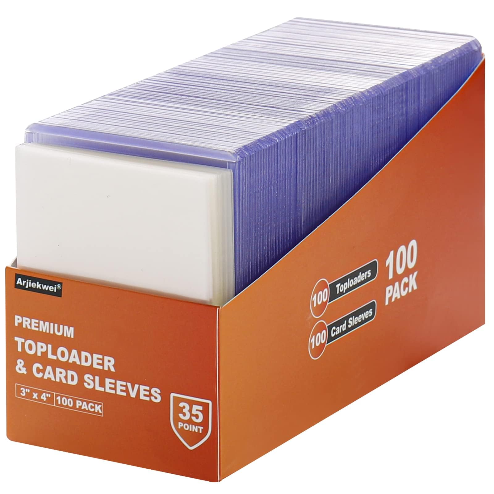 200 Card Sleeves Top Loaders for Cards, Arjiekwei 3"X4" Baseball Card Protectors Hard Plastic, Premium Toploaders Card Holder for Trading Sports Football Game Cards(100 Top Loaders + 100 Card Sleeves)