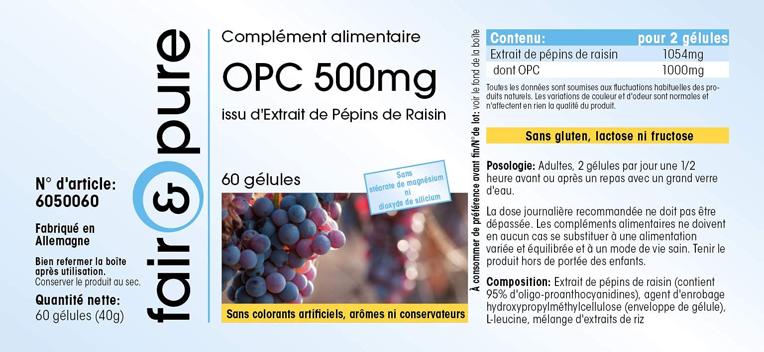 Fair & Pure® - OPC 500mg - Estratto di semi d'uva - Vegan - 60 Capsule (Confezione da 2)