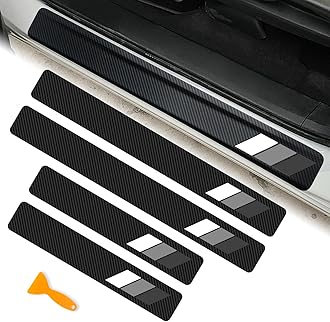 MOCHENT 4Pcs Tricolor Door Sill Protectors for Toyota Tacoma TRD 4Runner Tundra Rav4 Highlander Sequoia Accessories, Carbon Fiber Retro Stripe Front/Rear Door Edge Guard Stickers (White/Gray/Black)