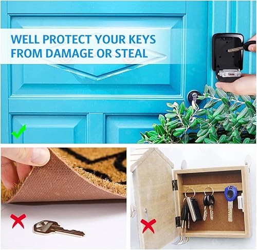 Miniatura 9 de AMIR Caja de seguridad para llaves montada en la pared, resistente a la intemperie, combinación de 4 dígitos, caja de bloqueo de almacenamiento de