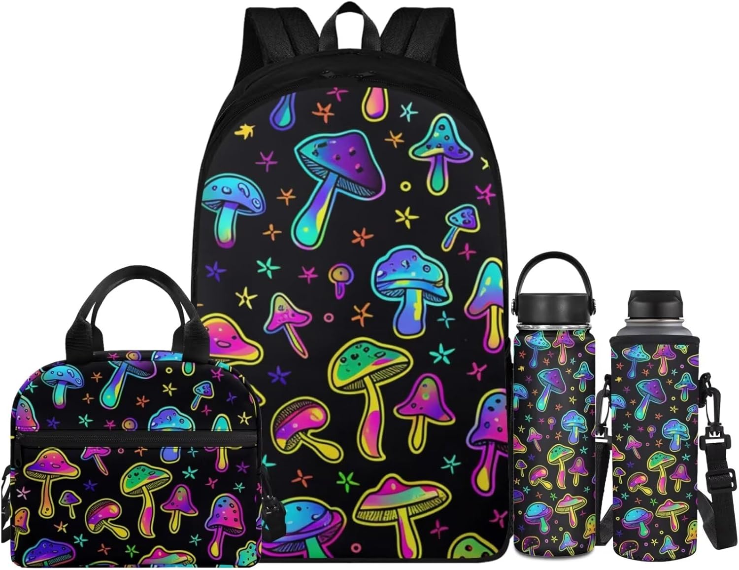 Flashideas Butterfly Flower Backpack School Set 4Pcs Portable Lunch Bag Insulated Water Bottle Water Bottle Carrier with Strap Kids Backpack for Girls 8-10 for Teens Girls Middle School High School