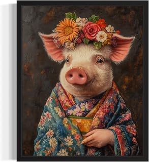 Pig Wall Art Print Poster, Kimono Bathroom Dressing Room Decor Posters Prints for Restroom Home Picture Painting Artwork Gallery 5 (Pig, 8 x 10 inches, Unframed)