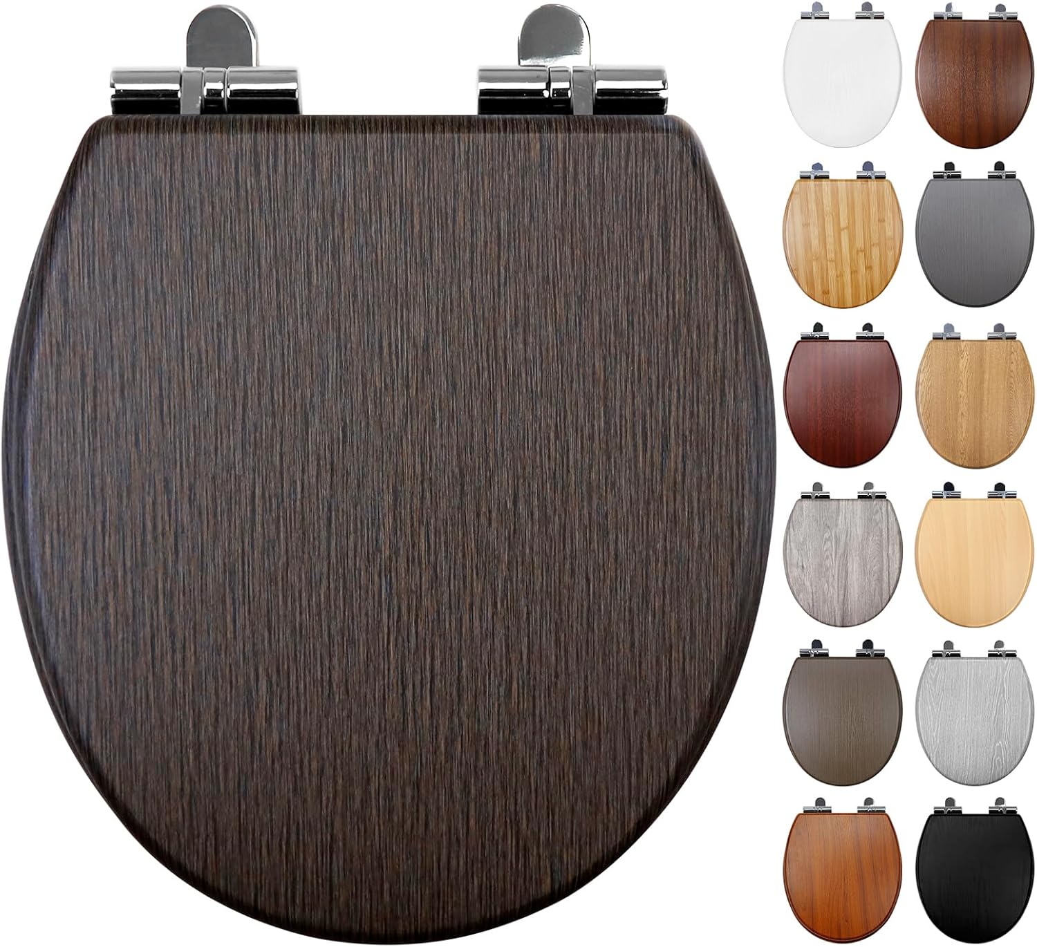 Fanmitrk Wooden Soft Close Toilet Seat, Thickened MDF Wood Toilet Seat