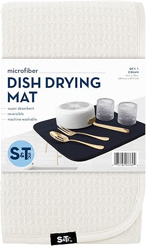 Miniatura 14 de S&T INC. Tapete de microfibra para secado de platos, reversible y absorbente para cocina, de 16 x 18 pulgadas, color negro