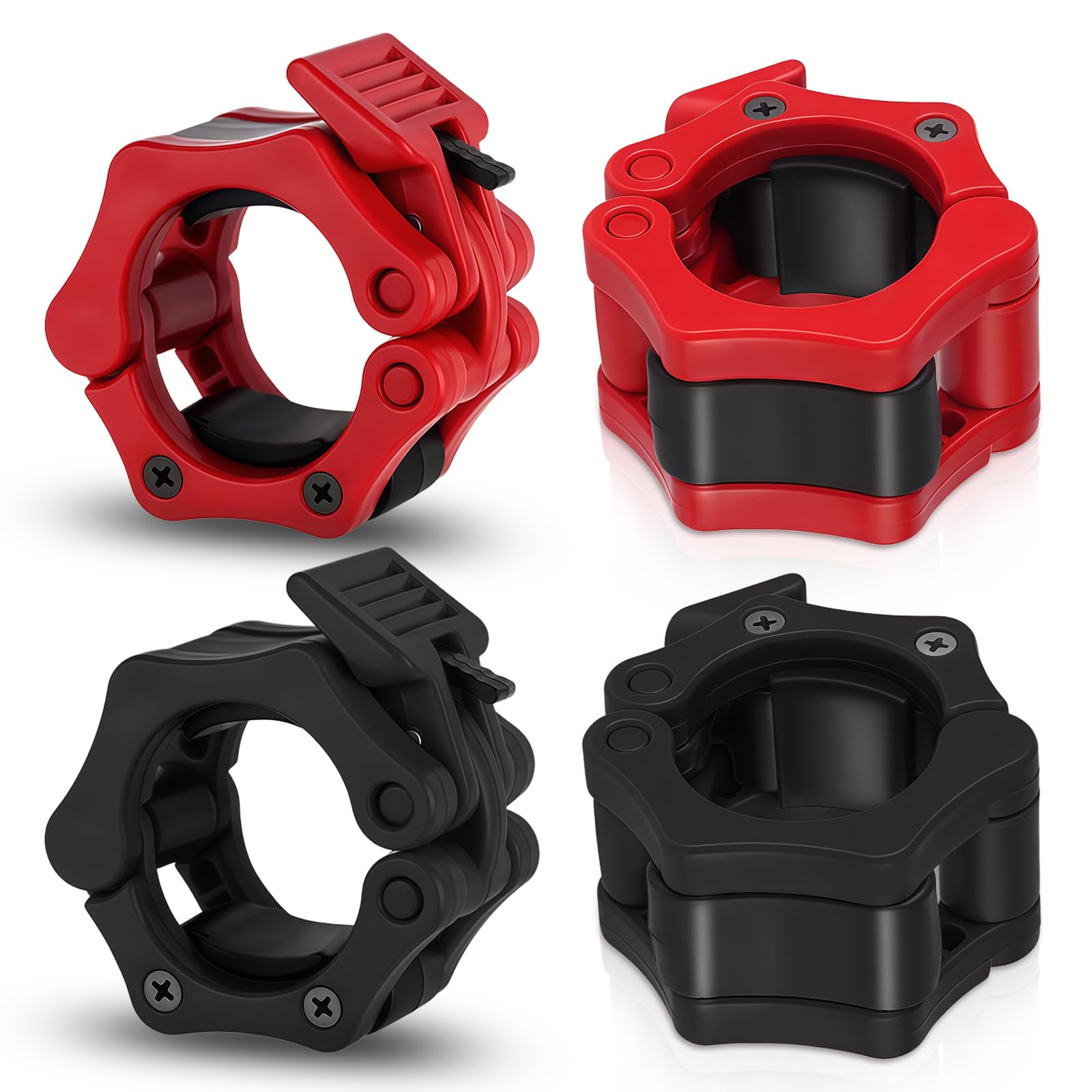 flintronic Hantelverschlüsse, 4PCS Schnellverschluss Langhantel für 50mm Olympic Bar, Langhantel Clips, Hantelstange Klammer, Hantel Sicherung für Kraftsport, Gewichtheben, Fitness, Gym (Schwarz+Rot)